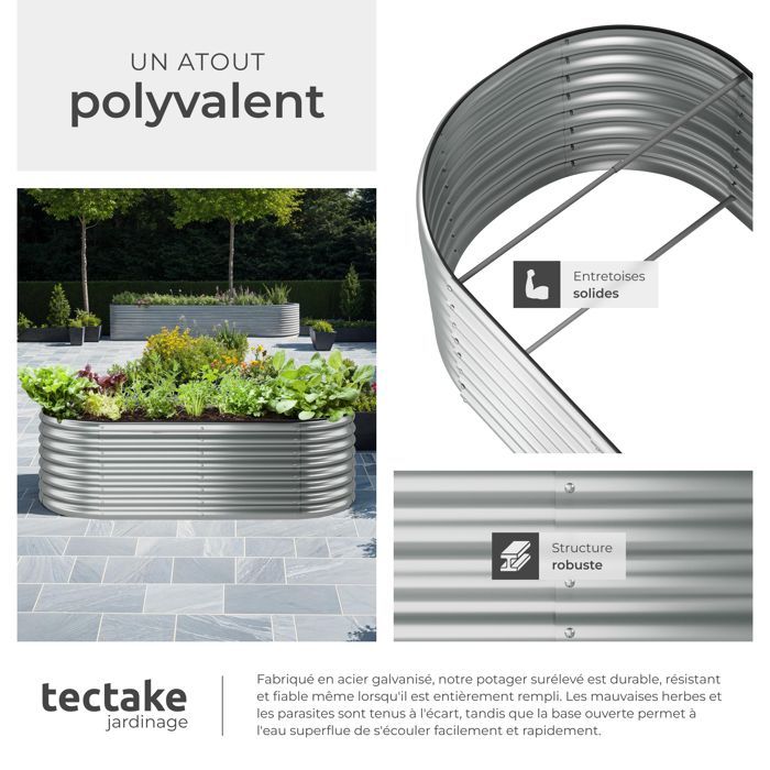 Jardinière - TECTAKE - Carré potager FLORMMA 200x100x60cm en acier galvanisé capacité 942 L résistant aux intempéries