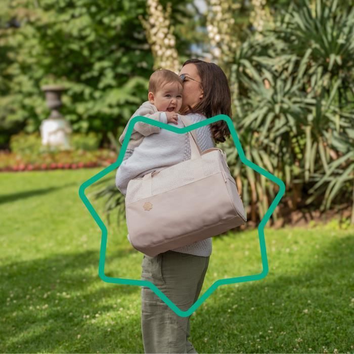 Bolso cambiador Badabulle Pocketstyle - Incluye cambiador, funda aislante, neceser y enganches para cochecito - Color crema y rosa claro