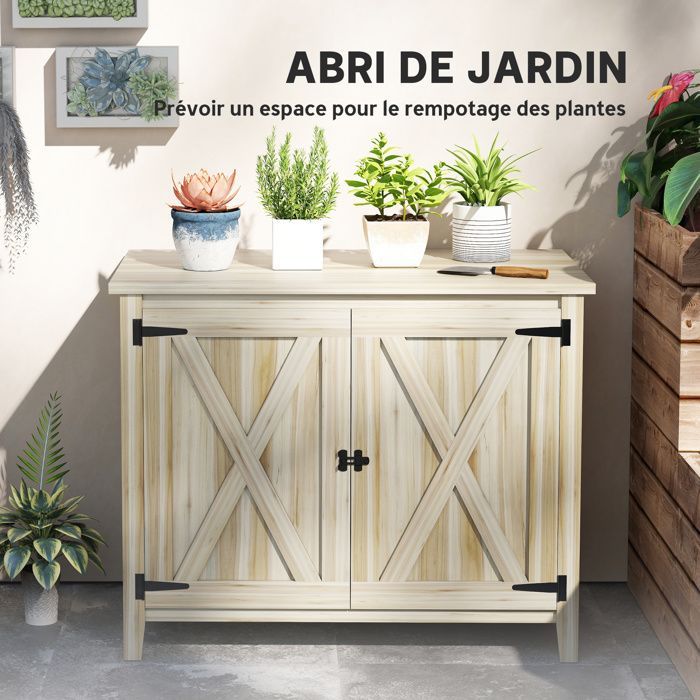 Armoire de jardin en bois - Outsunny - avec étagères et double portes - 110 x 60 x 88,5 cm - effet bois naturel