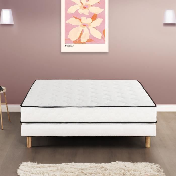 Matratze und Lattenrost 90 x 200 cm, 24 cm hoch – Taschenfederkern – 7 Zonen – wendbar – hergestellt in Belgien – DEKO DREAM