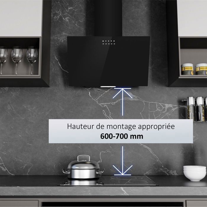 FIREGAS Hotte Asipirante 60cm- Mode Recyclage avec Filtre à Charbon - Multi-Filtration - 3 Vitesses - Noire [Classe énergétique A]