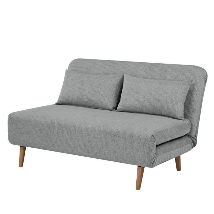 Sofá cama BZ - 2 plazas - Tela gris claro - 130 x 90 x 81 cm - DEPLO