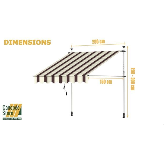 Toldo manual de 200 x 150 cm - Toldo para patio sin necesidad de taladrar - Ajustable con manivela - Marrón y beige