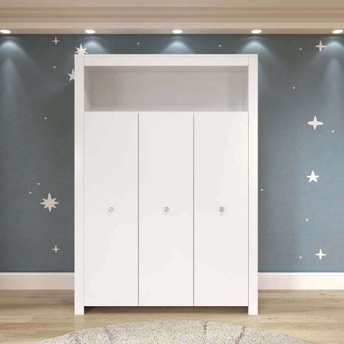 Chambre bébé Trio : Lit 70 x 140 cm + Commode à langer + Armoire OLIVIA - Blanc - TREND TEAM