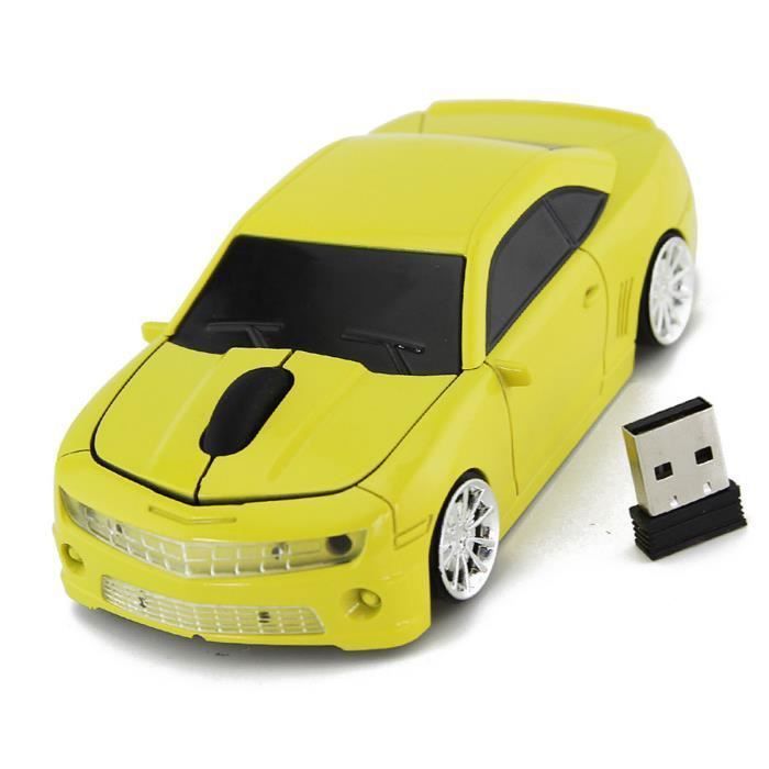 Souris d'ordinateur sans fil - VVIKIZY - Voiture de sport - Jaune - Haute précision - Plug and play