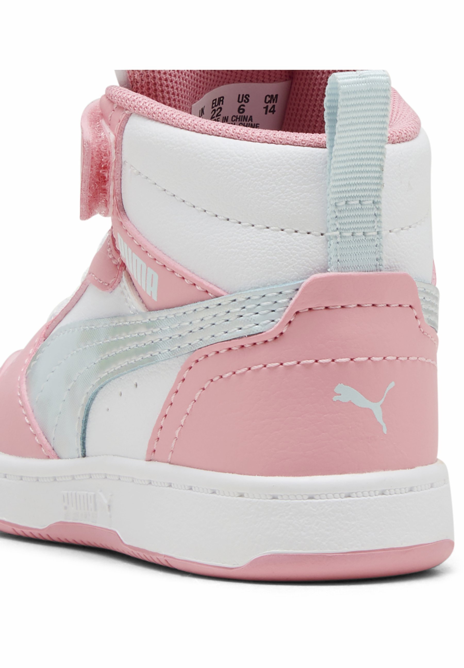 Baskets Puma REBOUND MID SPACE BELLE - Chaussures bébé - Vert d'eau/Rose/Blanc