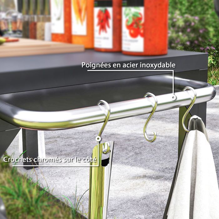 Desserte de jardin - HOMCOM - à roulettes - avec plan de travail - en acier - 135 x 55 x 86,5 cm - noir