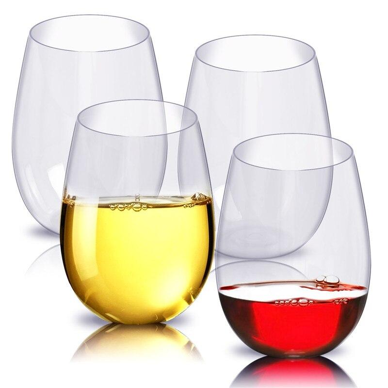 Set di 4 bicchieri da vino in PCTG infrangibili, trasparenti, per succhi di frutta, birra, whisky, in plastica infrangibile, ideali per bar e feste.
