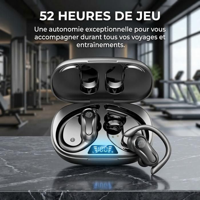 Écouteurs Sans Fil - FINGERTIME - Son Hi-Fi Stéréo, Étanche IPX7, Autonomie 42H, Confortable, Léger, Noir