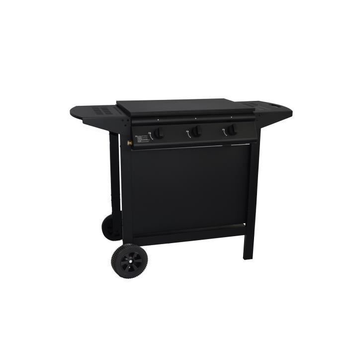 Barbacoa de gas + plancha - GRILL GARDEN - Negra - 3 quemadores - Con funda protectora - Encendido piezoeléctrico