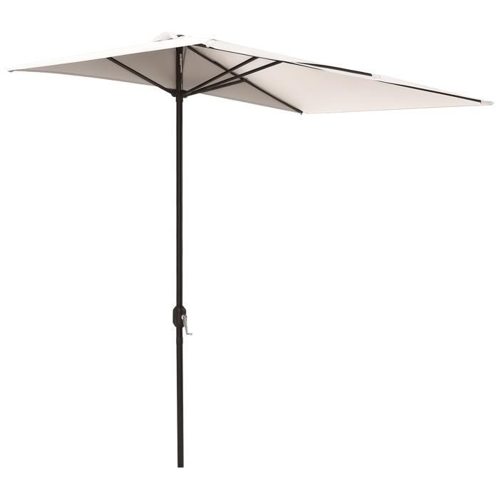 Demi-parasol - Outsunny - avec manivelle - Anti-UV - Polyester - pour contre au mur, porche, balcon - crème
