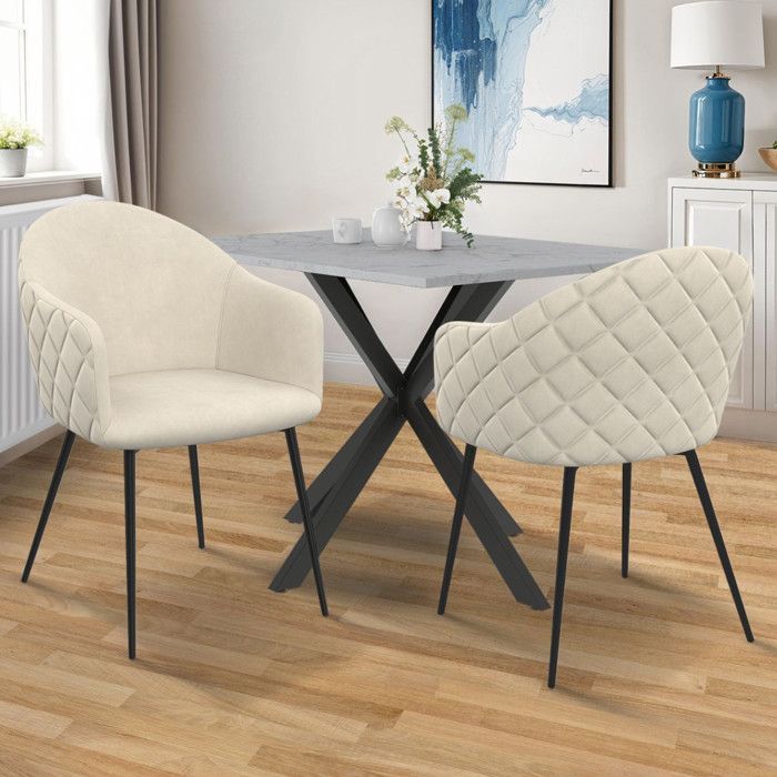 IDMARKET Lot de 2 chaises de salle à manger MOLY en velours beige