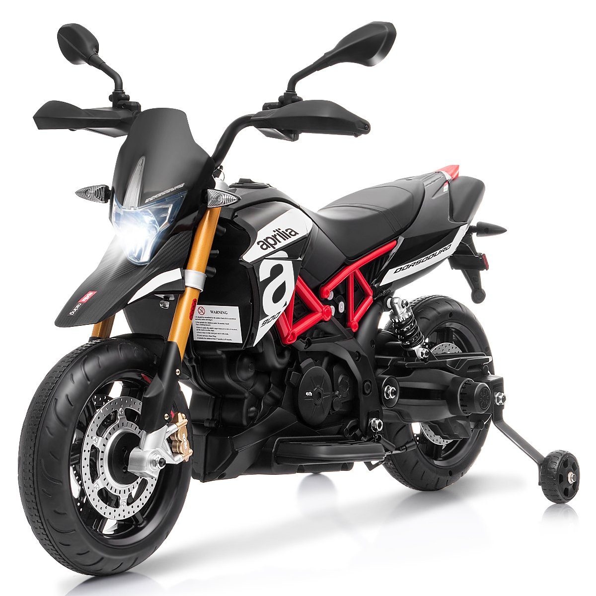 Motocicleta elétrica infantil COSTWAY, com rodinhas de apoio, LED e música.