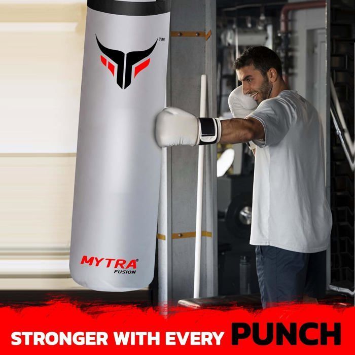 Sac de Frappe 122 cm Vide - Mytra Fusion - Sac de Boxe Renforcées Non Rempli - Arts martiaux Muay Thai - BLANC