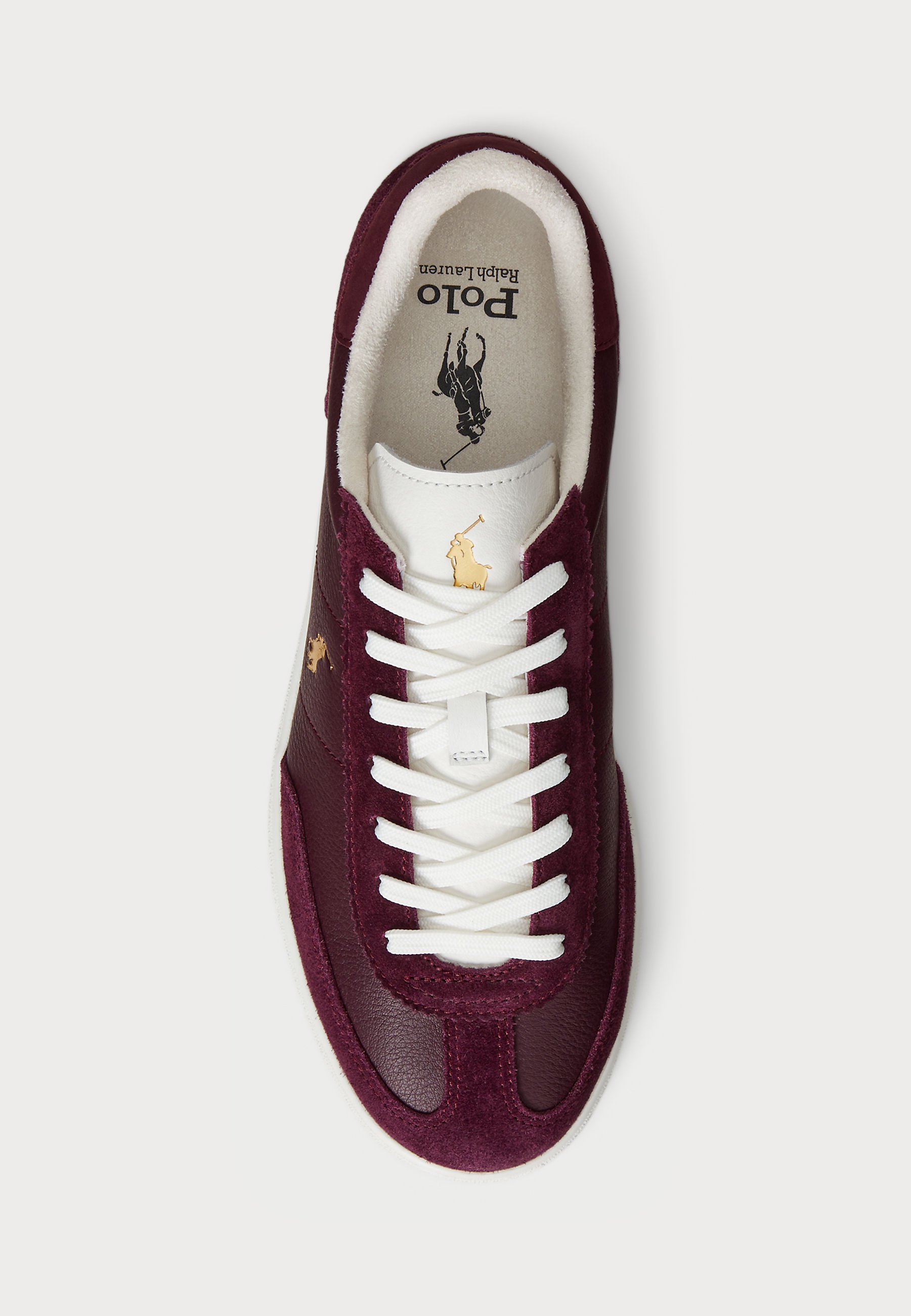 Baskets unisexes Polo Ralph Lauren Bedford en cuir et daim - couleur bordeaux/blanc délavé