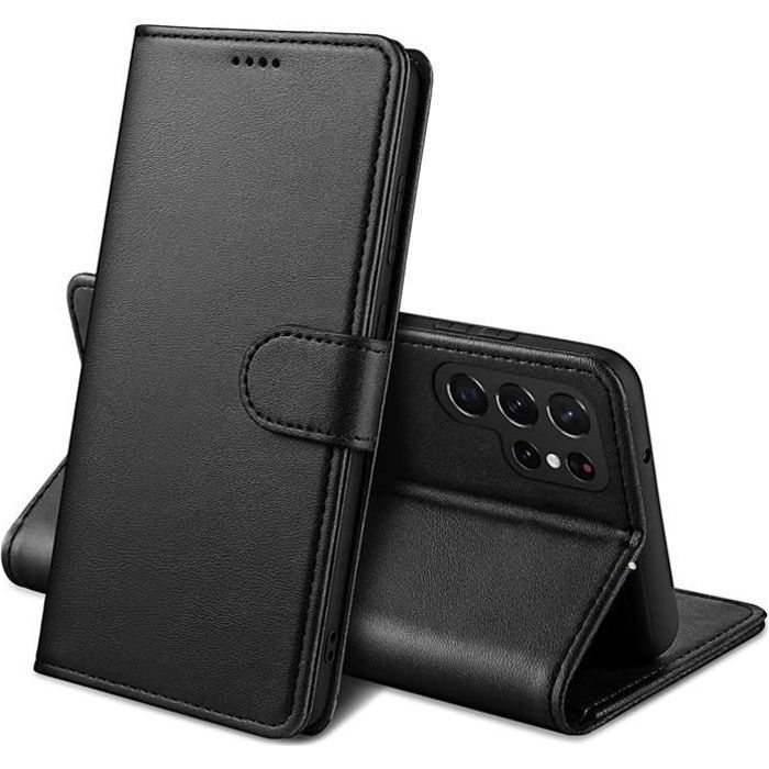 Funda para Samsung Galaxy S23 ULTRA - Funda tipo cartera negra con cierre magnético y ranuras para tarjetas de Phonillico®