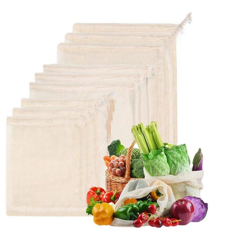 Sacs à légumes en filet de coton réutilisables avec cordon de serrage