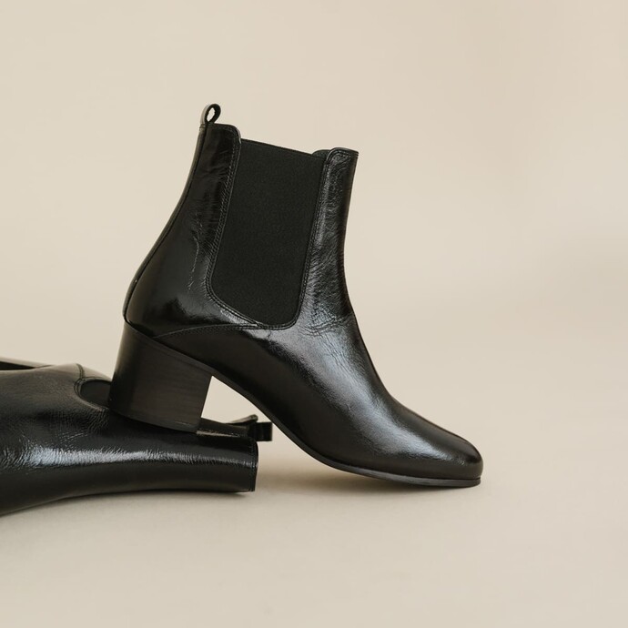Bottines à talons  en cuir vieilli noir