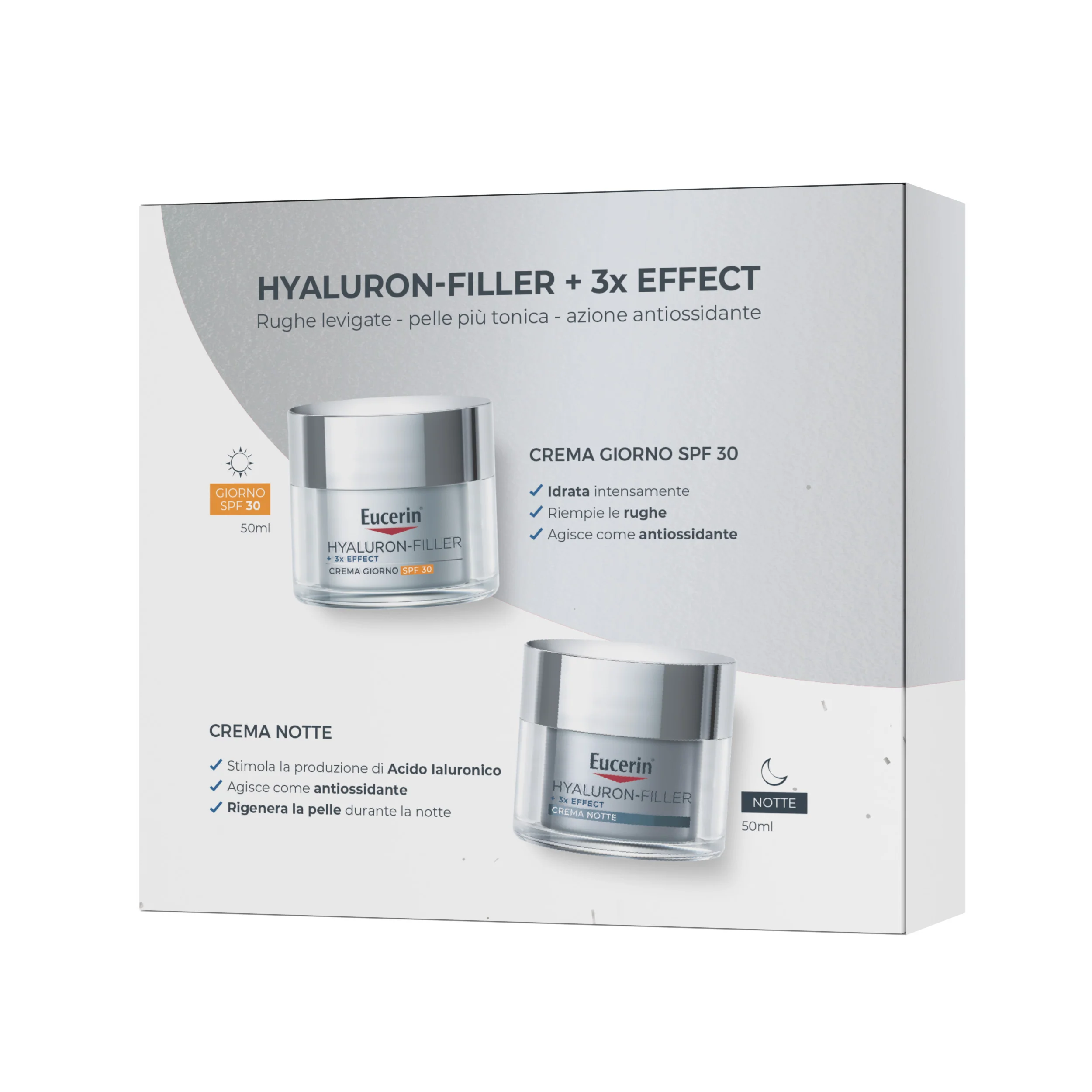 Hyaluron-Filler XMAS PACK 3x EFFECT (Crema Giorno SPF30 + Crema Notte) - Cofanetto Antirughe, Crema viso giorno antirughe