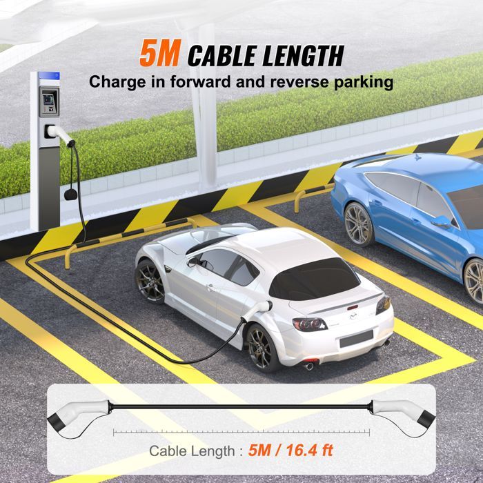 Cable de carga Duoku-EV Tipo 2, 16 A, 3,6 kW, 5 metros, monofásico, resistente al agua IP66, con bolsa de transporte.
