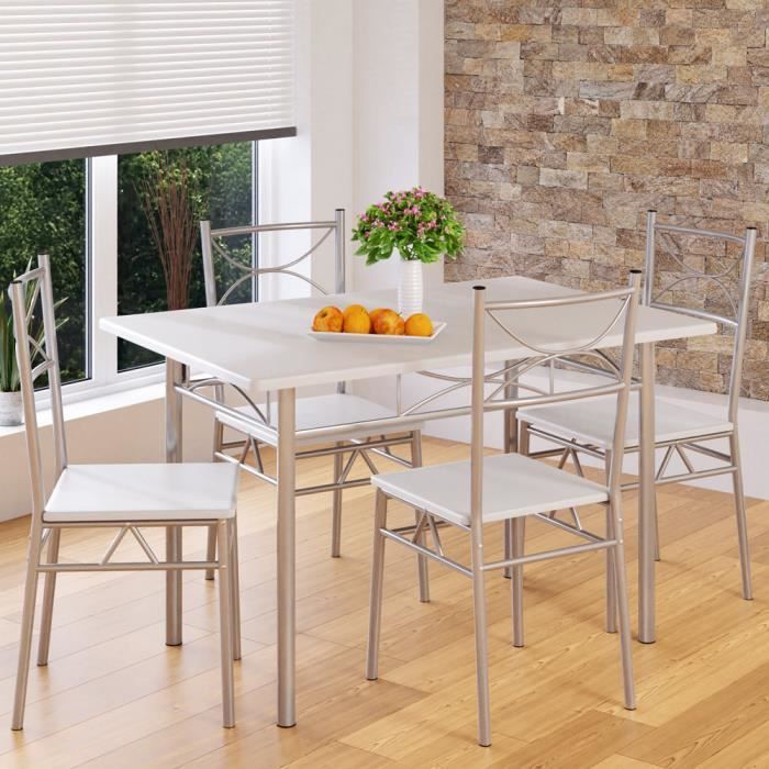 Ensemble 5 pièces Paul Blanc 1 Table 4 chaises métal laqué Cuisine Ensemble Table et chaises pour Salle à Manger Design élégant