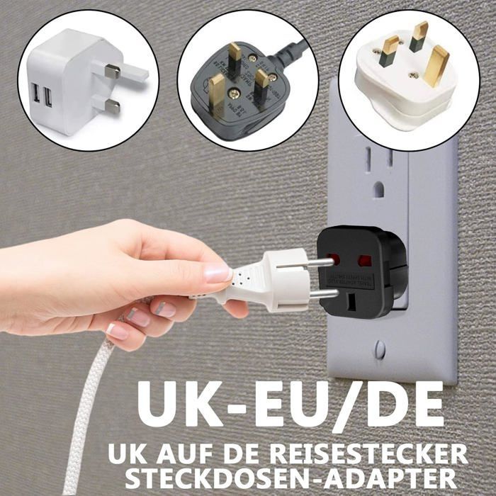 2 adaptadores de viaje (enchufe británico a francés), adaptador de Reino Unido a Francia, adaptador de viaje de Reino Unido tipo G a tipo C para Alemania.