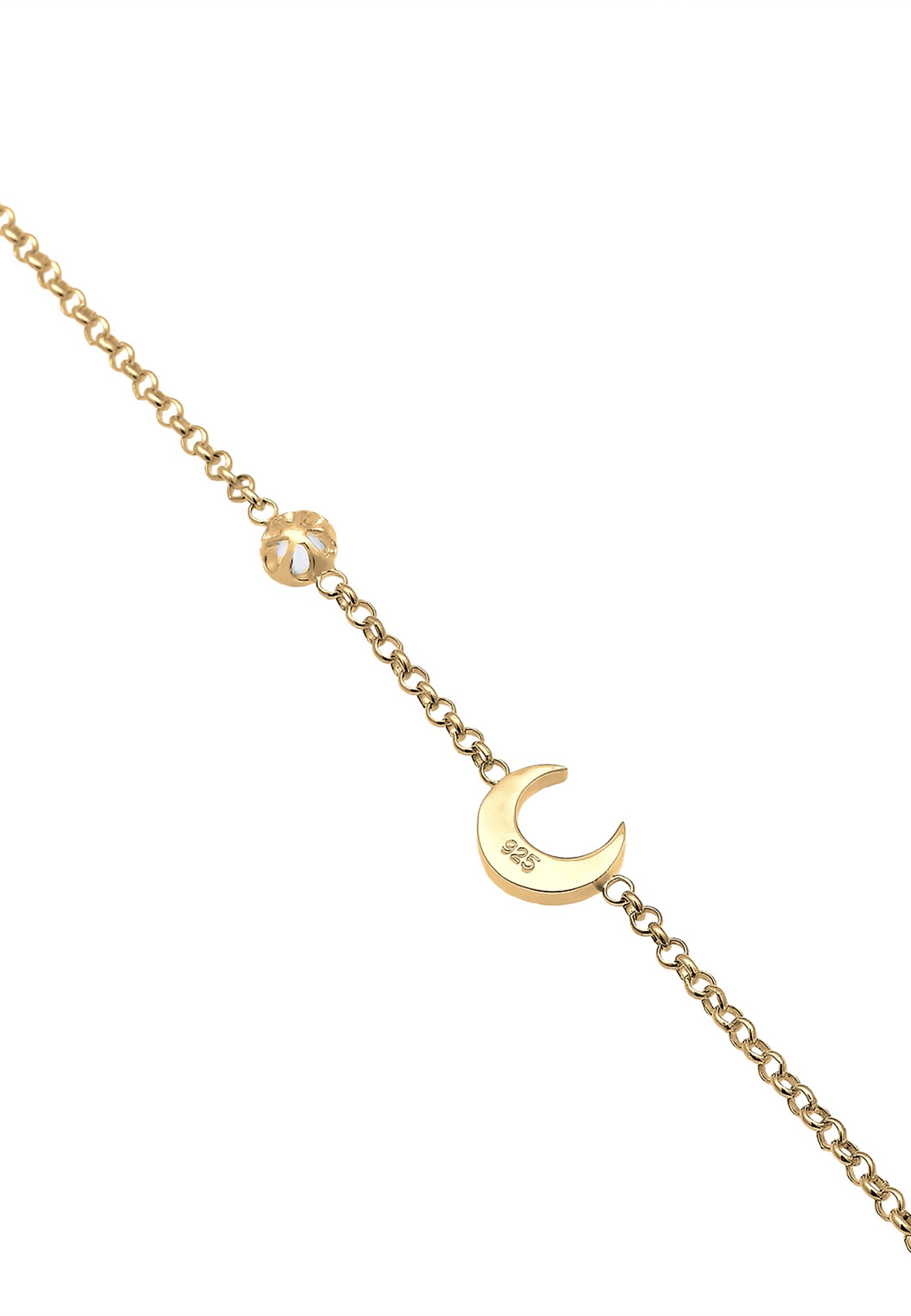 Elli Femmes Demi-lune Étoile Filigrane avec Pierre de Lune en Argent Sterling 925 Plaqué Or