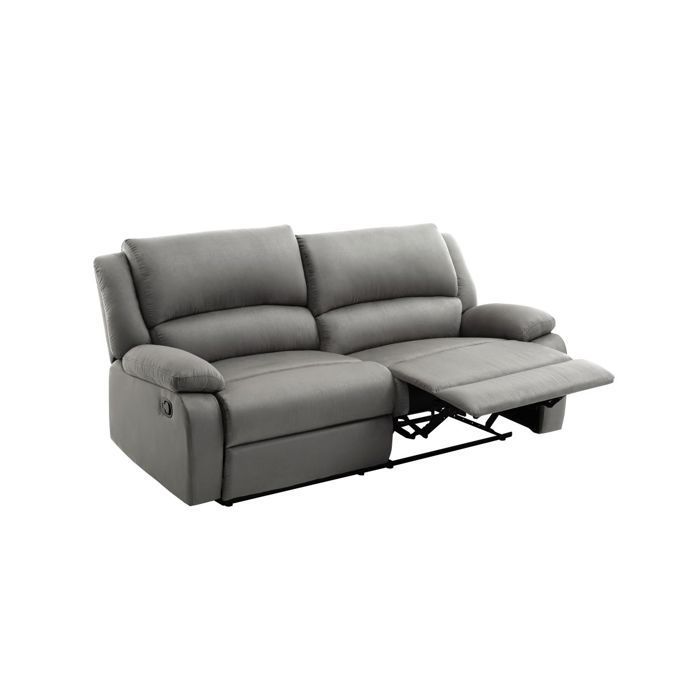LEO 3-seater manual reclining sofa with 2 extra-large seats in microfiber - Grey - W193 x D93 x H96cm - LOUNGITUDE