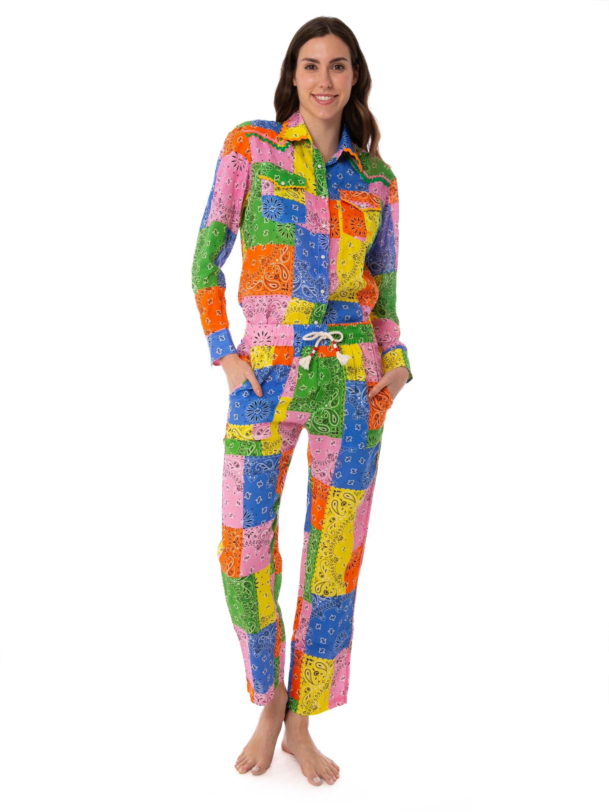 Linnen shirt met veelkleurige bandana-print
