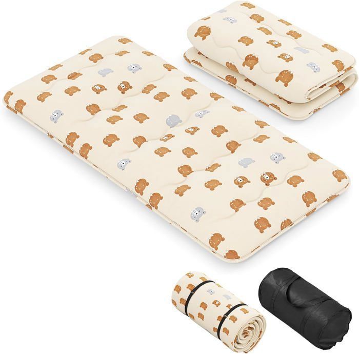 Colchón futón japonés GOPLUS, 1 persona, 90x200 cm - Cama enrollable para el suelo, portátil con bolsa de transporte, marrón
