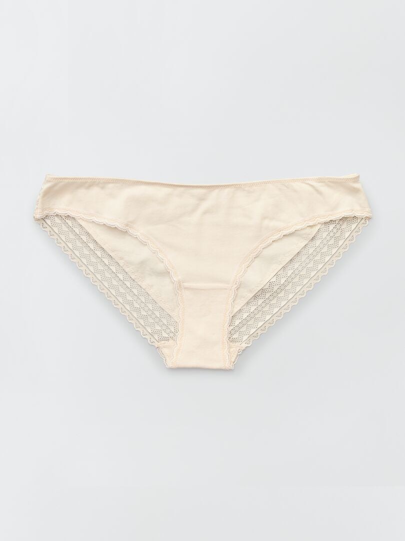 Set van 3 katoenen kanten slipjes - BEIGE