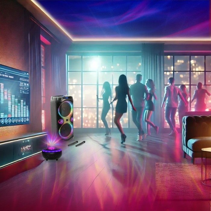 1000W Karaoke Sound System Package: Ibiza COLUMBA-KARAOKE Bluetooth USB Speaker - 2 Wireless Microphones - 1 NEBULA Wireless LED Speaker - DJ