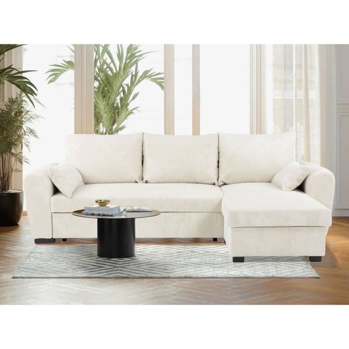 Reversible corner sofa bed - 3-seater - MAX - Lincoln Beige fabric - Storage compartment - 240 x 143 x 85 cm - CONFORTEAM