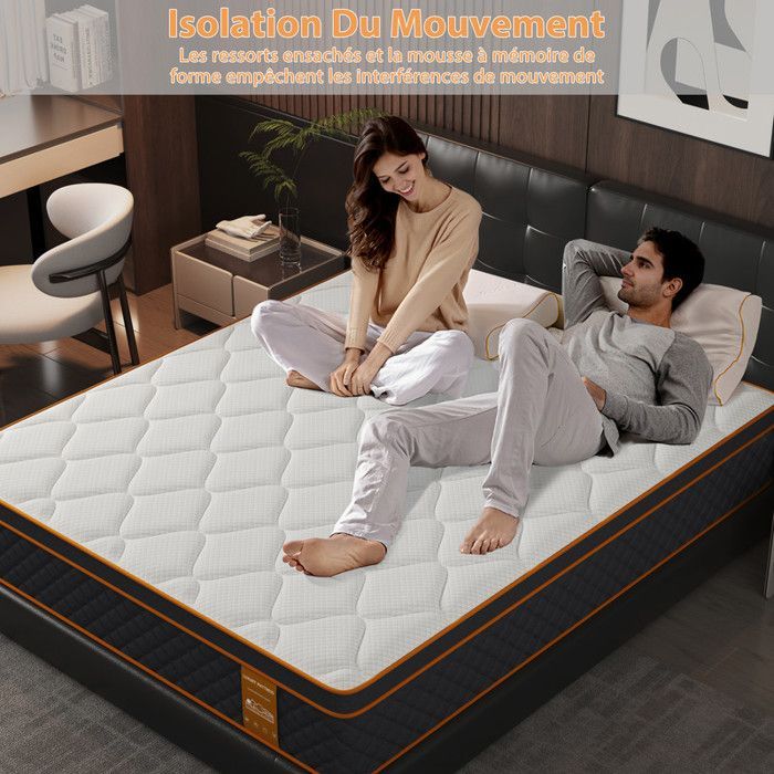 Colchón extragrueso de 180x200 cm y 25 cm de grosor - Colchón de espuma viscoelástica HOLDLAMP + muelles de 7 zonas - Hipoalergénico y reversible
