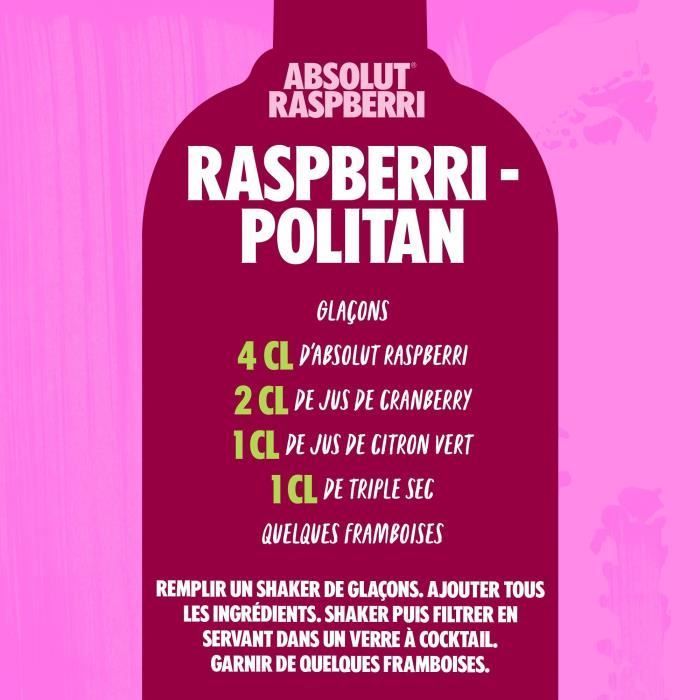 Absolut - Frambozen - Wodka met frambozensmaak - 38,0% alcohol - 70cl