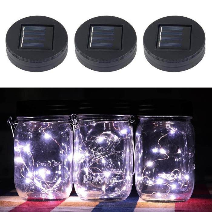 Lámpara solar para maceta Mason - Tapa con 10 LED para macetas de vidrio Mason y lámpara solar decorativa para jardín - Maceta