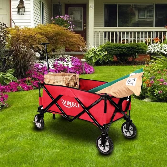 Carrito plegable, carrito plegable para camping, 4 ruedas, rojo, 90 x 48 cm