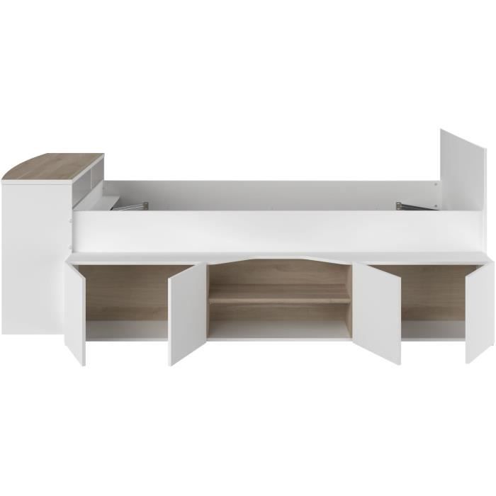 Lit combiné enfant avec rangements et bureau CLOE - 90 x 200 cm - Décor blanc et chêne - PARISOT