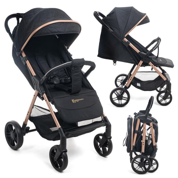 Bebelissimo - Passeggino ultracompatto - Leggero - Chiusura con una mano - Noce - Nero