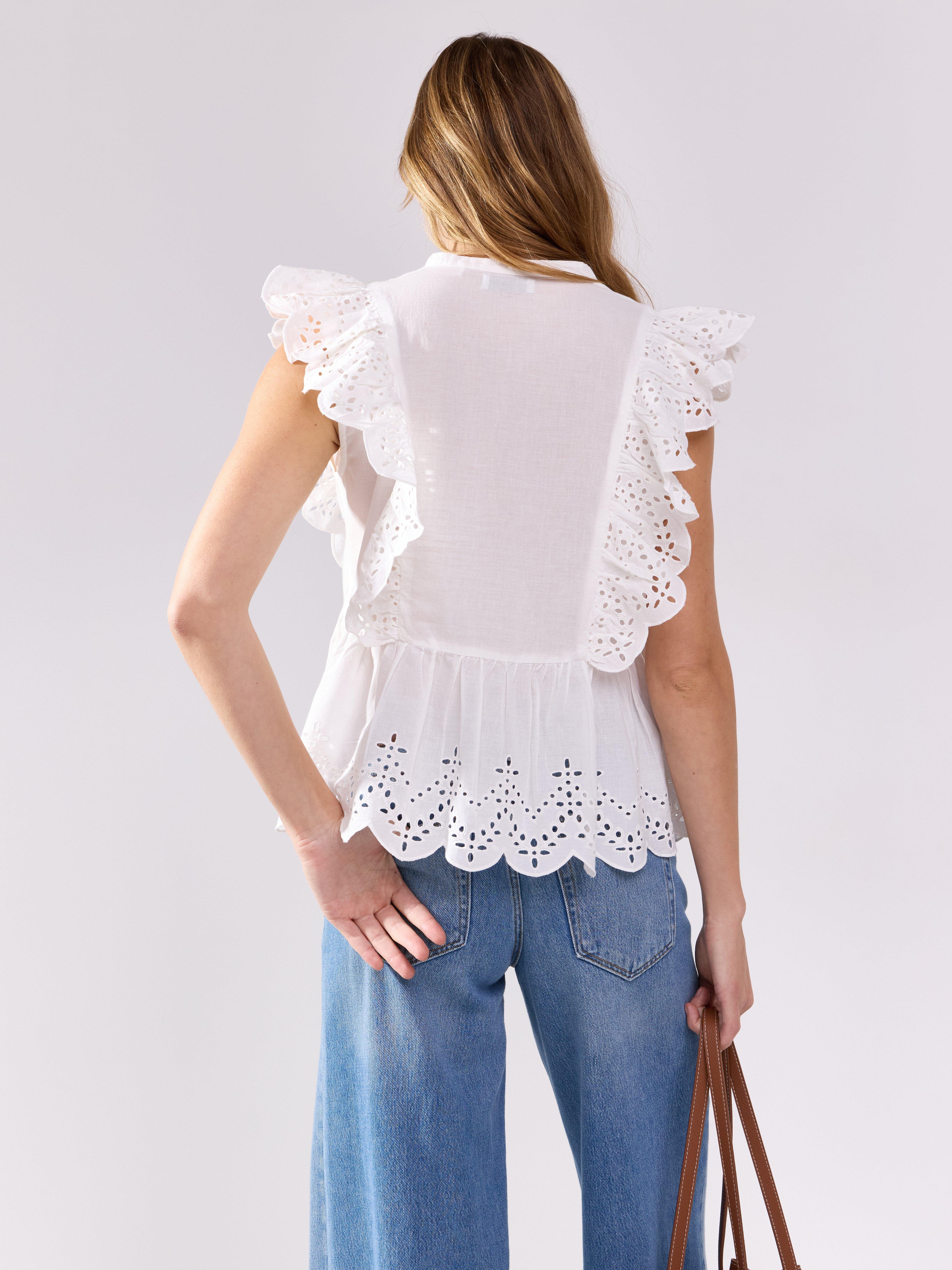 Bluza bez rukava s volanima, prljavo bijela