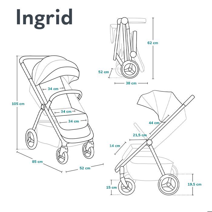 LIONELO Ingrid Compact Stroller - Suspension - Up to 22 kg - Lightweight & Foldable - Grey