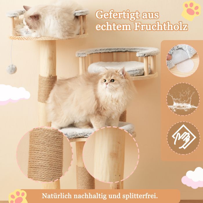 Árbol para gatos - Madera - Plataforma de 3 niveles - Altura 98 cm - Torre de juegos para gatos