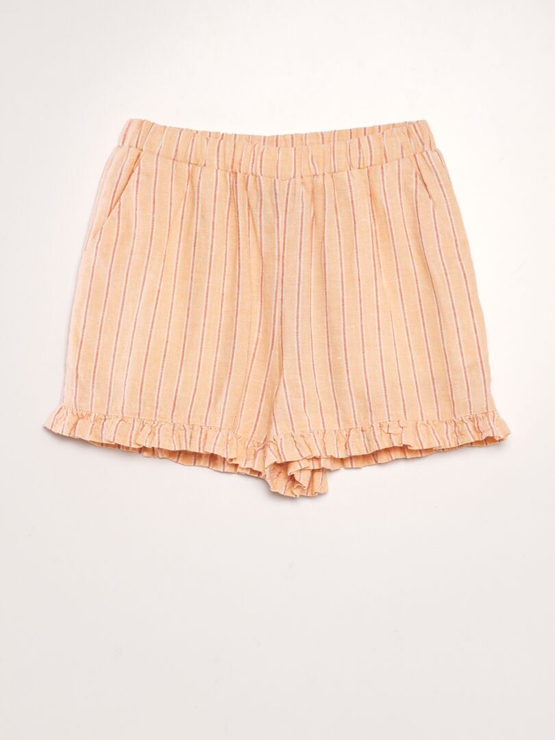 Linshorts med rysjer - ORANSJE
