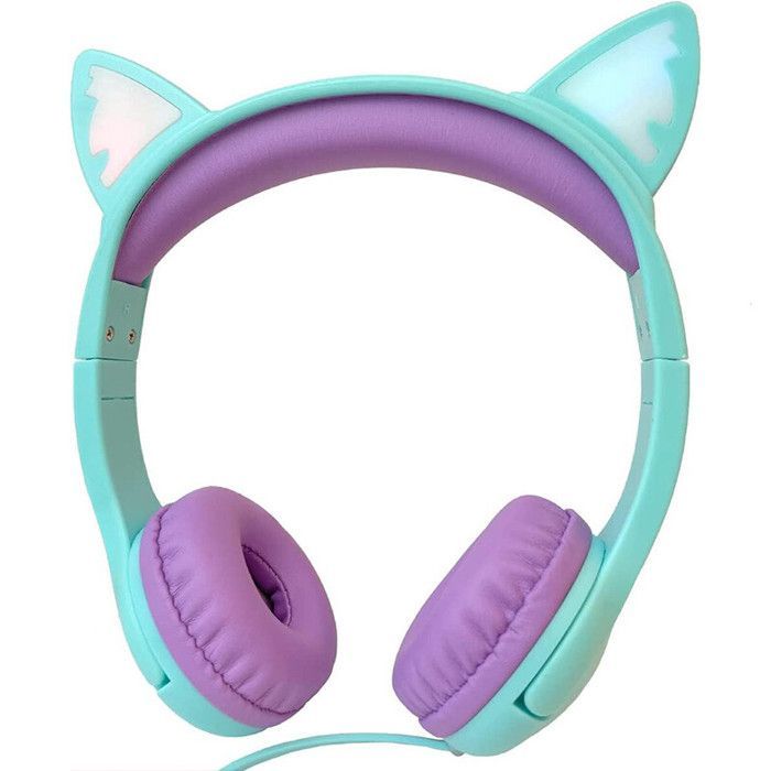 Cuffie per bambini SHARPHY, pieghevoli, luminose, verdi e viola, di alta qualità, regalo alla moda, con orecchie da gatto