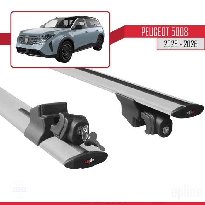 Compatibel met Peugeot 5008 2025-2026 HOOK model dakdragers, autobagagedrager, grijs aluminium, 2 stangen.