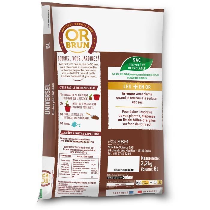 Universelle Blumenerde – GOLDBRAUN – OBRTREM6U – 6L – Fördert das Wachstum