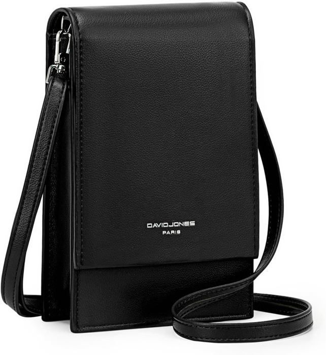 David Jones - Bolsa Transversal Feminina para Celular - Mini Bolsa Clutch, Bolsa de Ombro Pequena, Couro Sintético PU - Preta