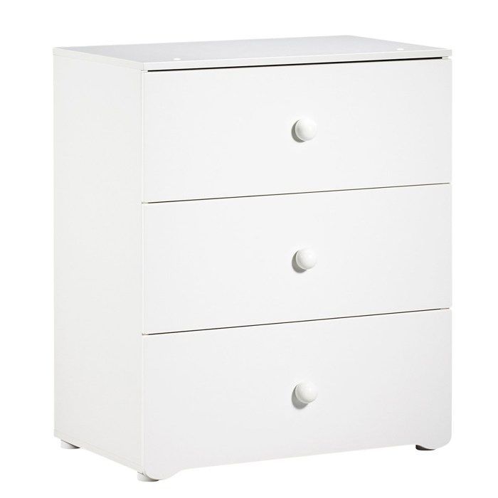 Commode à langer - Babyprice - Basic - 3 tiroirs - Boutons boule en bois blanc