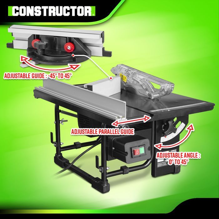 Scie circulaire sur table - CONSTRUCTOR - 800W - Lame 200mm - 24 dents - Profondeur 43mm