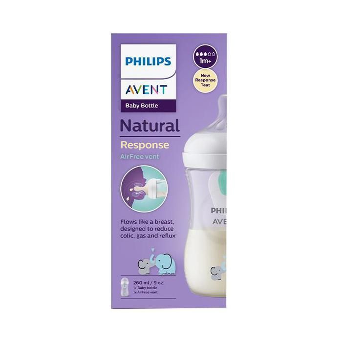 Mamadeira Avent Natural Response 3.0 AC, estampa de elefante, 260ml